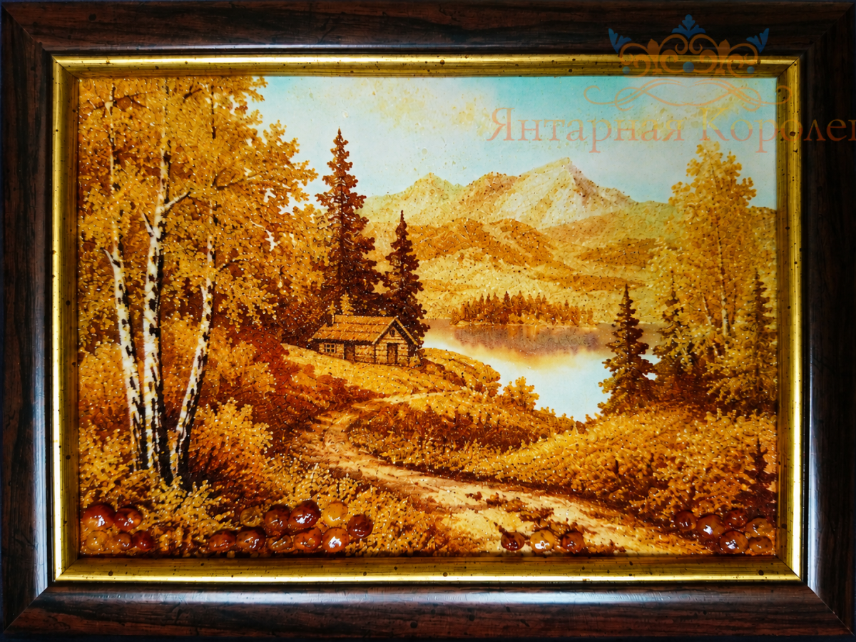 Картина из янтаря - Домик у дороги